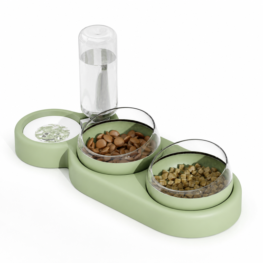 Elevated Double Pet Bowl with Automatic Water Dispenser for Cats and Small Dogs Food and Water Feeder Stand
