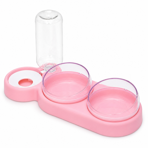 Elevated Double Pet Bowl with Automatic Water Dispenser for Cats and Small Dogs Food and Water Feeder Stand