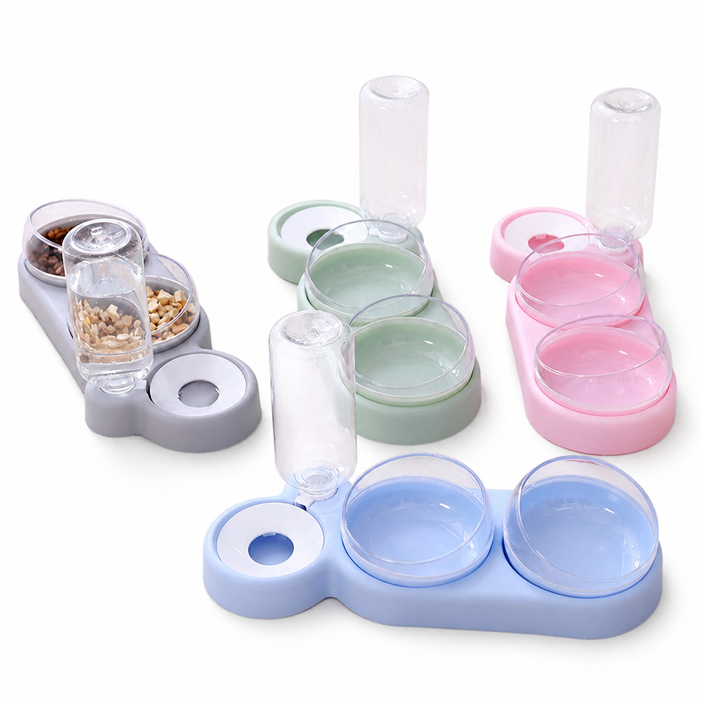 Elevated Double Pet Bowl with Automatic Water Dispenser for Cats and Small Dogs Food and Water Feeder Stand