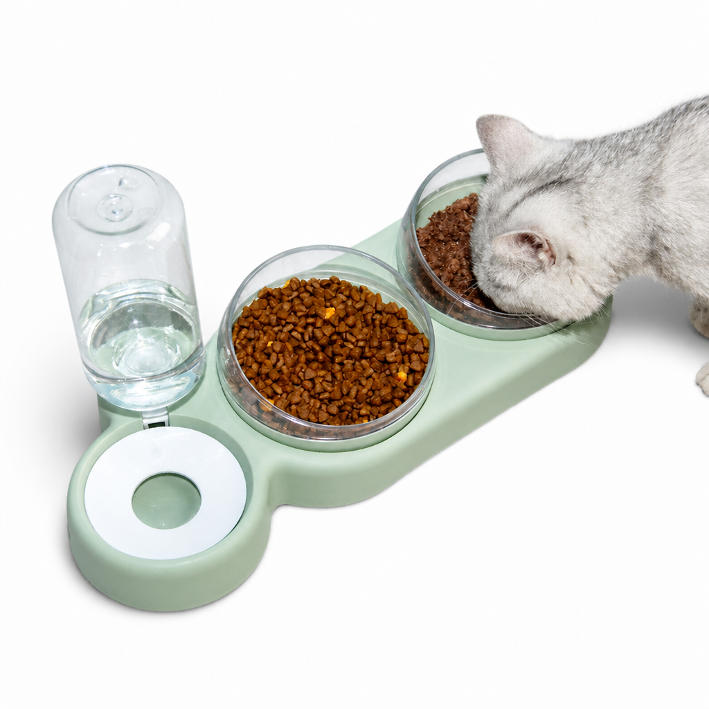 Elevated Double Pet Bowl with Automatic Water Dispenser for Cats and Small Dogs Food and Water Feeder Stand