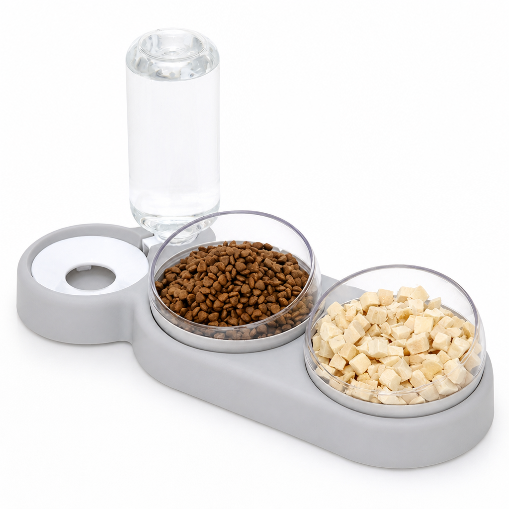 Elevated Double Pet Bowl with Automatic Water Dispenser for Cats and Small Dogs Food and Water Feeder Stand