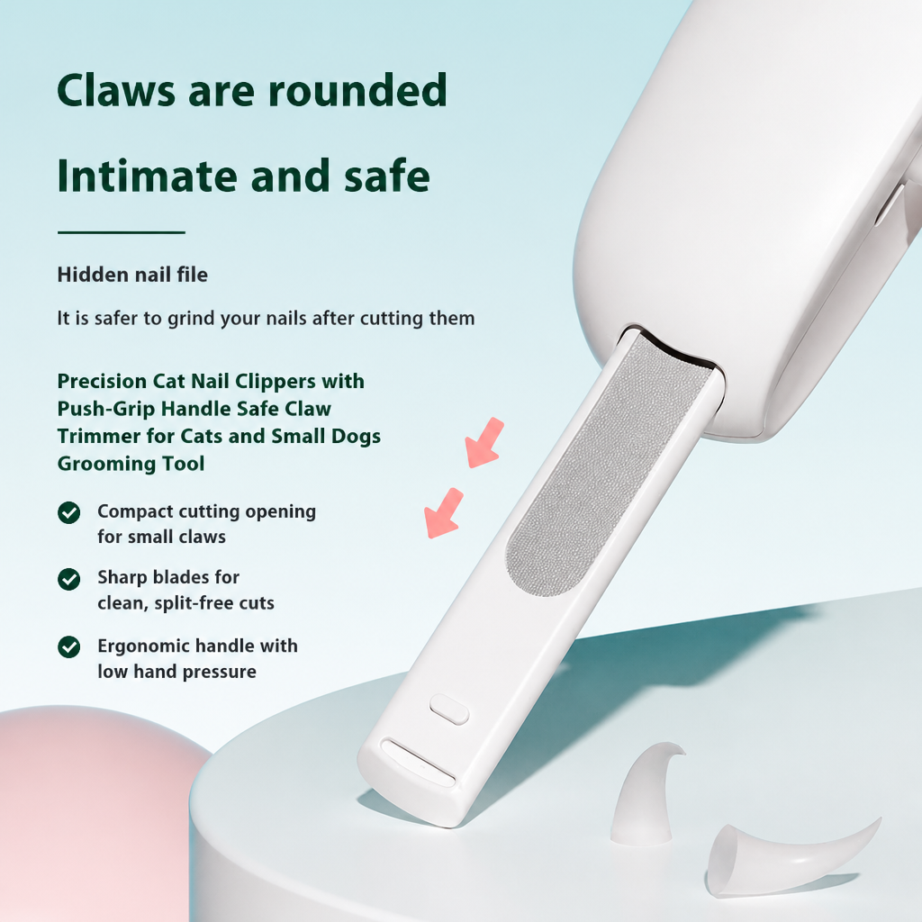 Precision Cat Nail Clippers with Push-Grip Handle Safe Claw Trimmer for Cats and Small Dogs Grooming Tool