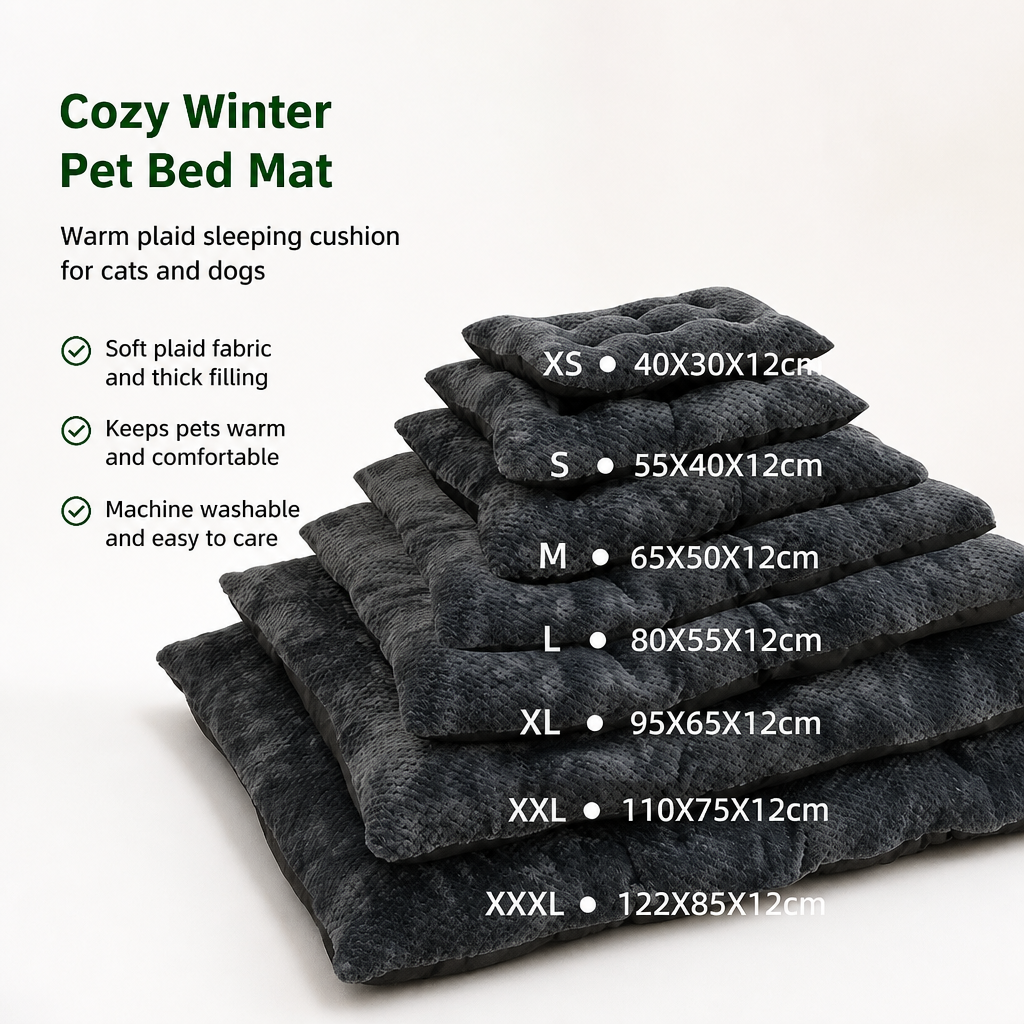Cozy Winter Pet Bed Mat Warm Plaid Sleeping Cushion for Cats and Dogs Soft Washable Nest Pad