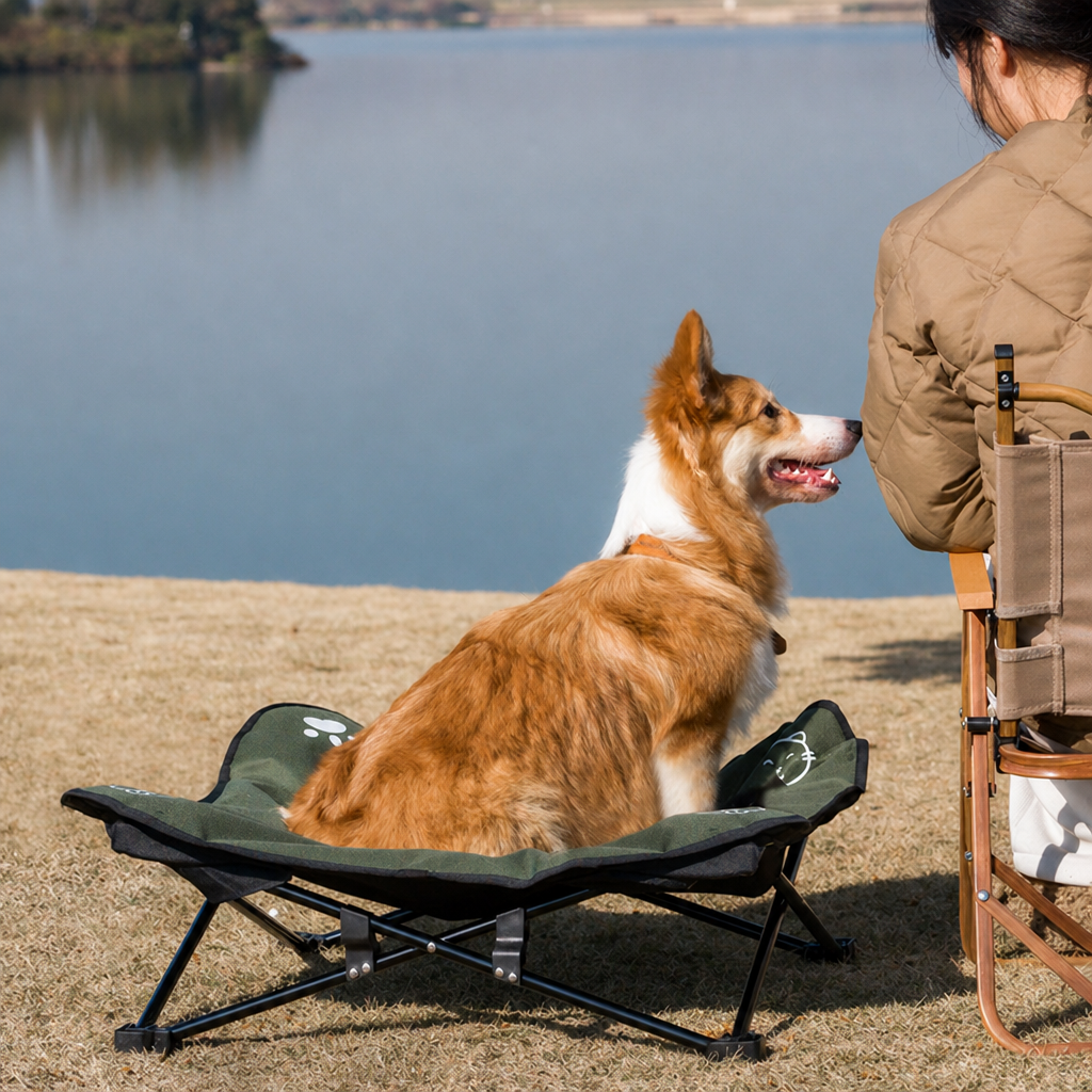 Elevated Outdoor Dog Bed Foldable Raised Cot with Aluminum Frame and Washable Oxford Fabric for Camping and Travel