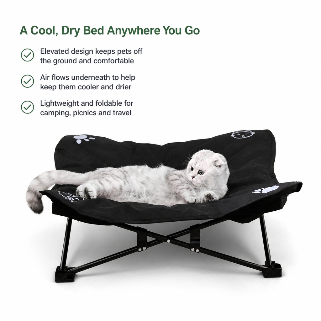 Elevated Outdoor Dog Bed Foldable Raised Cot with Aluminum Frame and Washable Oxford Fabric for Camping and Travel