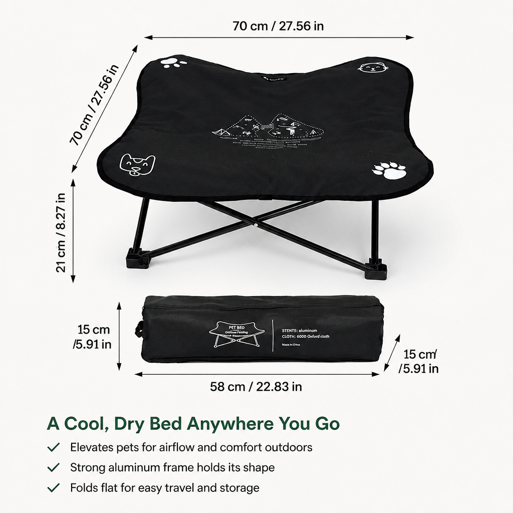 Elevated Outdoor Dog Bed Foldable Raised Cot with Aluminum Frame and Washable Oxford Fabric for Camping and Travel