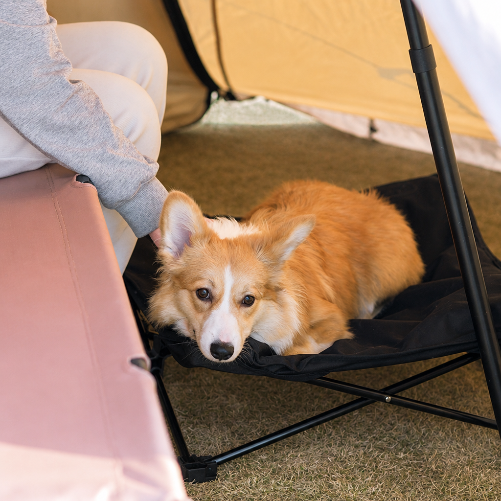 Elevated Outdoor Dog Bed Foldable Raised Cot with Aluminum Frame and Washable Oxford Fabric for Camping and Travel